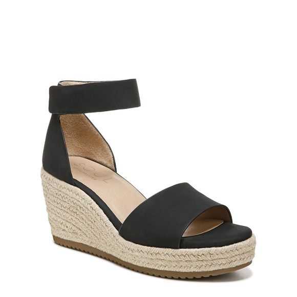 Naturalizer SOUL Womens Oakley Ankle Strap Wedge Heel Sandal Black Smooth 7 M - Picture 1 of 1